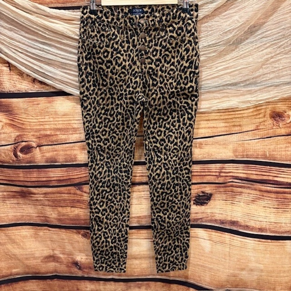 J.Crew Jeans Womens 26 Leopard 9"‎ High Rise Skinny Button Fly Stretch Jeans